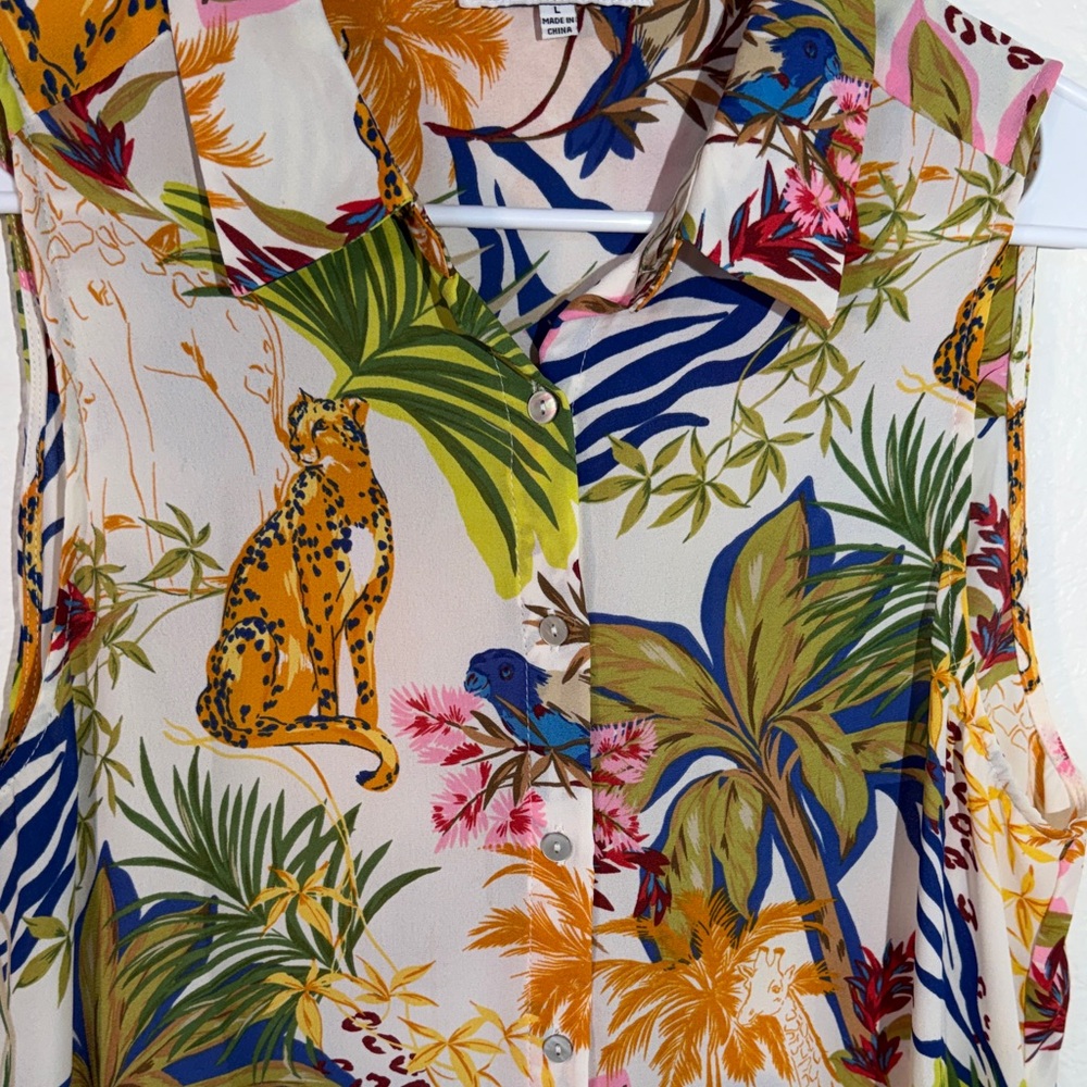 Rose + Olive Tropical Print Sleeveless Top/blouse  Size L - Picture 3 of 8